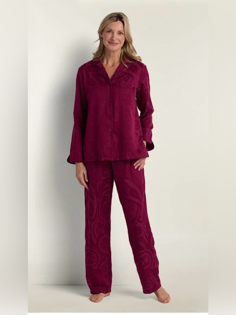 Miss Elaine Berry Paisley Satin Pajama Set